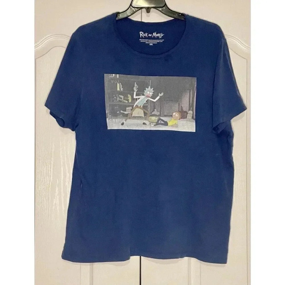 Rick And Morty Shirt Men’s 2XL Blue Solid Graphic Tee Crew Neck‎ Short Sleeve - Picture 1 of 6